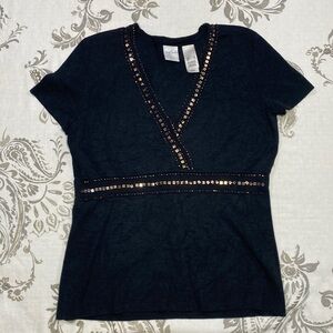 Emma James Sweater short sleeve 
Embellished‎ Cross V Neck Beads